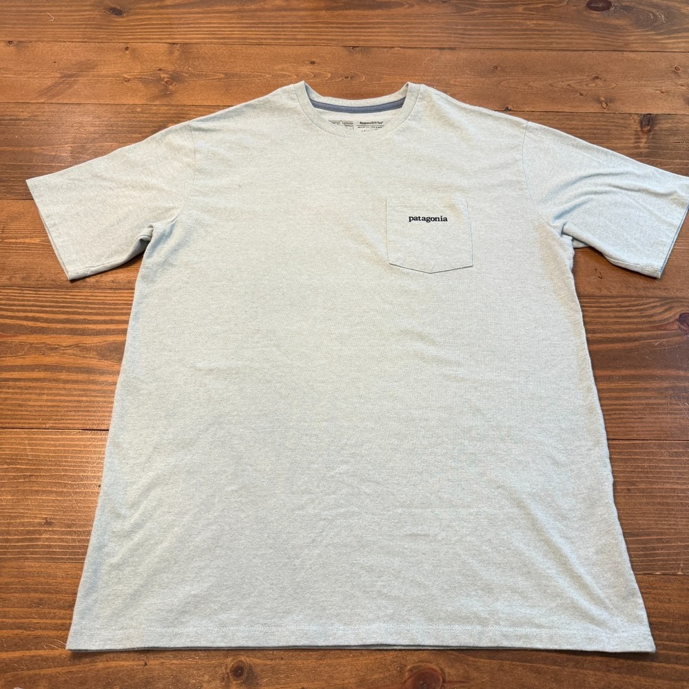 Patagonia Responsibili-Tee Pocket Shirt Men Small Blue Hiking Gorp Outdoors